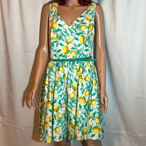 Elle Dresses & Skirts - Adorable Elle lemon print cross-back fit and flare sun dress, sz 14